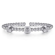 925 Sterling Silver Bujukan White Sapphire Station Bangle Bracelet