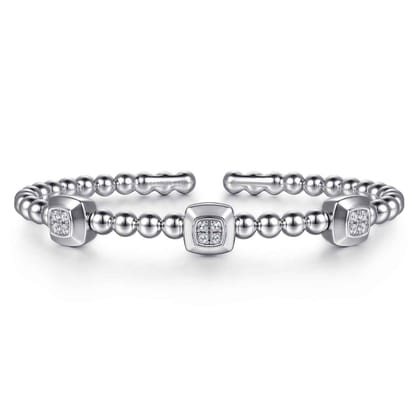 925 Sterling Silver Bujukan White Sapphire Station Bangle Bracelet