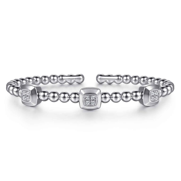 925 Sterling Silver Bujukan White Sapphire Station Bangle Bracelet - Shot 1