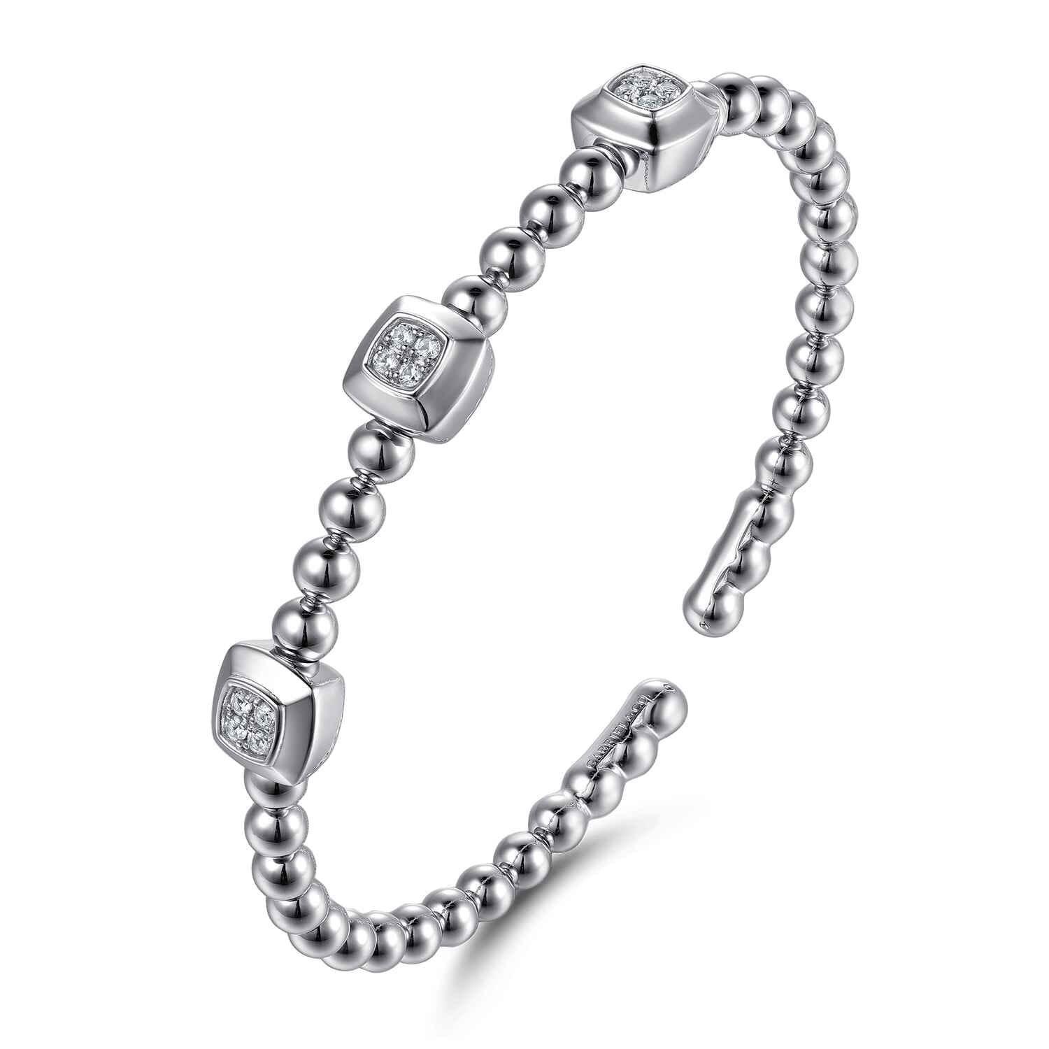 925 Sterling Silver Bujukan White Sapphire Station Bangle Bracelet - Shot 2