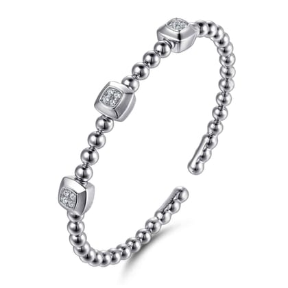 925 Sterling Silver Bujukan White Sapphire Station Bangle Bracelet