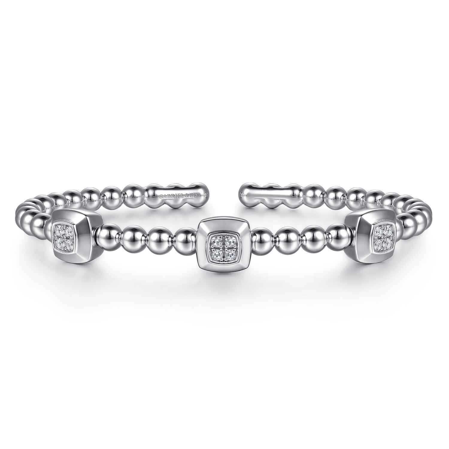 925 Sterling Silver Bujukan White Sapphire Station Bangle Bracelet - Shot 1