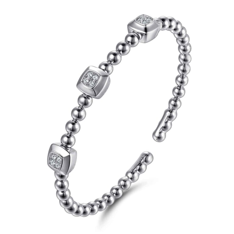 925 Sterling Silver Bujukan White Sapphire Station Bangle Bracelet - Shot 2