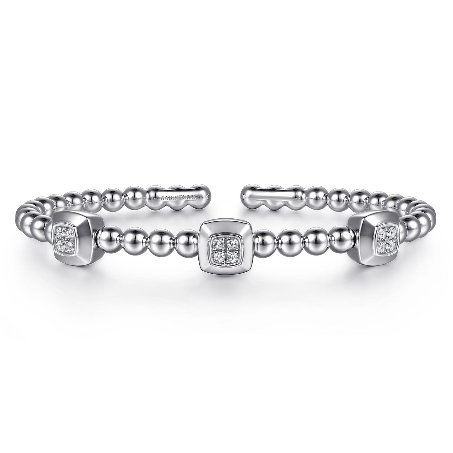 925 Sterling Silver Bujukan White Sapphire Station Bangle Bracelet - Shot 1