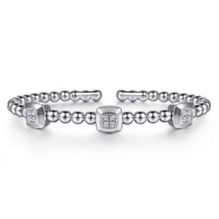 925 Sterling Silver Bujukan White Sapphire Station Bangle Bracelet