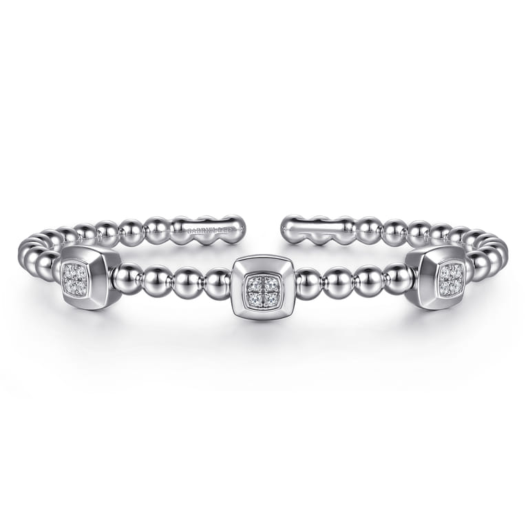 925 Sterling Silver Bujukan White Sapphire Station Bangle Bracelet - Shot 1