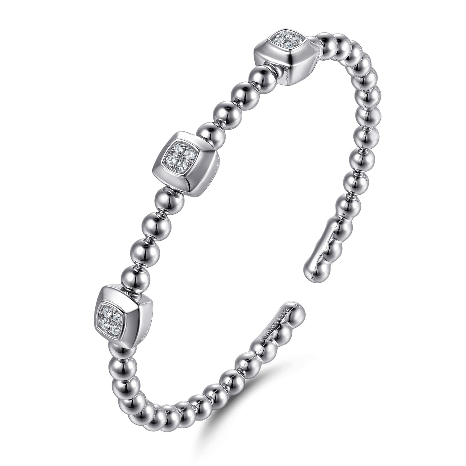 925 Sterling Silver Bujukan White Sapphire Station Bangle Bracelet - Shot 2