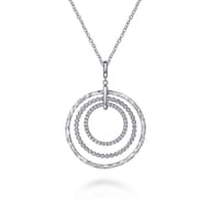 925 Sterling Silver Bujukan White Sapphire Triple Row Circle Pendant Necklace