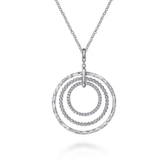 925 Sterling Silver Bujukan White Sapphire Triple Row Circle Pendant Necklace
