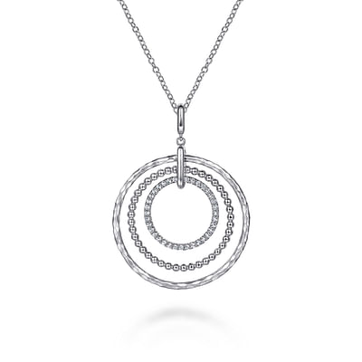 925 Sterling Silver Bujukan White Sapphire Triple Row Circle Pendant Necklace