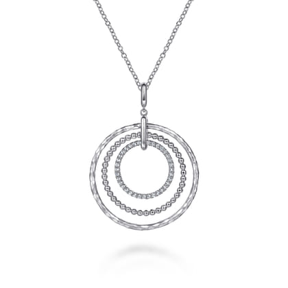 925 Sterling Silver Bujukan White Sapphire Triple Row Circle Pendant Necklace