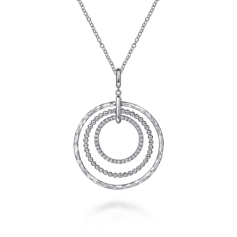 925 Sterling Silver Bujukan White Sapphire Triple Row Circle Pendant Necklace - Shot 1