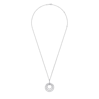 925 Sterling Silver Bujukan White Sapphire Triple Row Circle Pendant Necklace