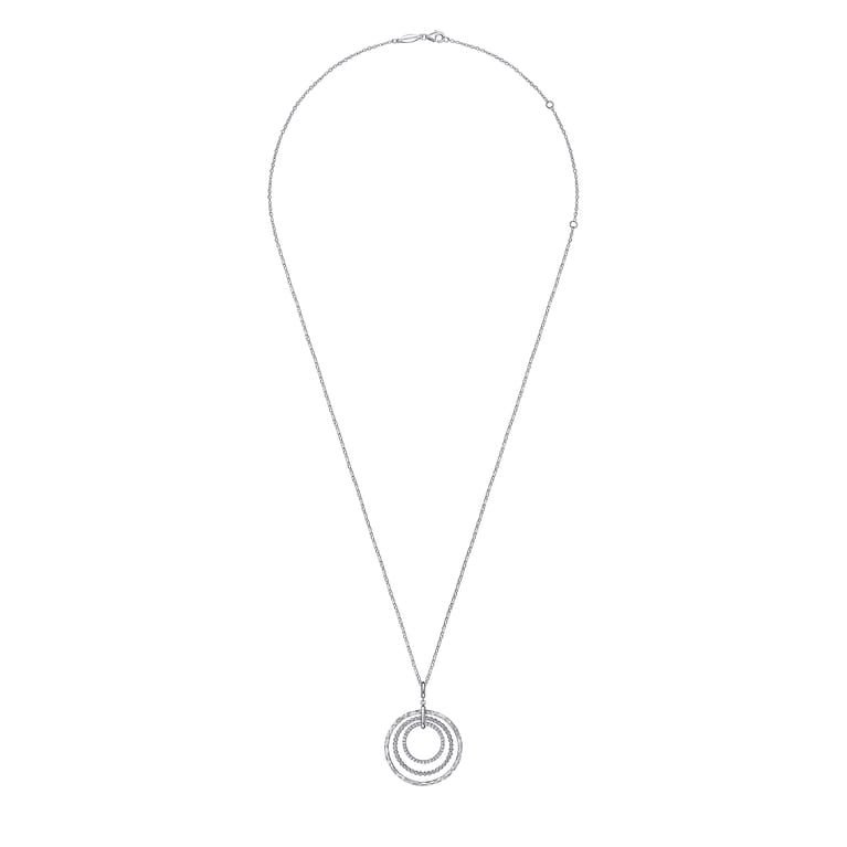 925 Sterling Silver Bujukan White Sapphire Triple Row Circle Pendant Necklace - Shot 2