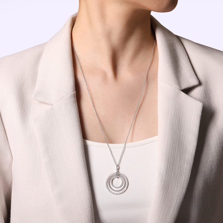 925 Sterling Silver Bujukan White Sapphire Triple Row Circle Pendant Necklace - Shot 3