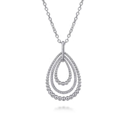 925 Sterling Silver Bujukan White Sapphire Triple Teardrop Circle Pendant Necklace