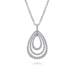 925 Sterling Silver Bujukan White Sapphire Triple Teardrop Circle Pendant Necklace