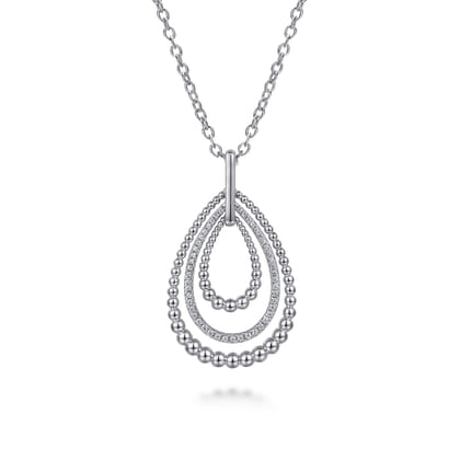 925 Sterling Silver Bujukan White Sapphire Triple Teardrop Circle Pendant Necklace