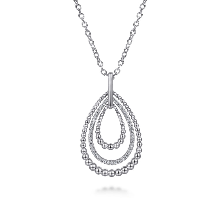 925 Sterling Silver Bujukan White Sapphire Triple Teardrop Circle Pendant Necklace - Shot 1