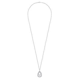 925 Sterling Silver Bujukan White Sapphire Triple Teardrop Circle Pendant Necklace