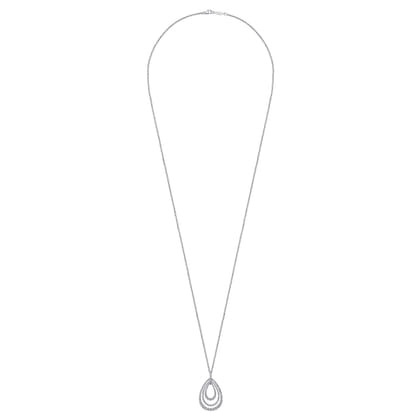 925 Sterling Silver Bujukan White Sapphire Triple Teardrop Circle Pendant Necklace