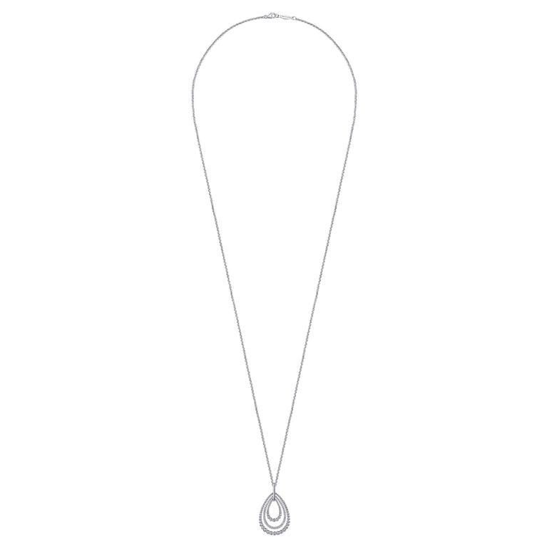 925 Sterling Silver Bujukan White Sapphire Triple Teardrop Circle Pendant Necklace - Shot 2