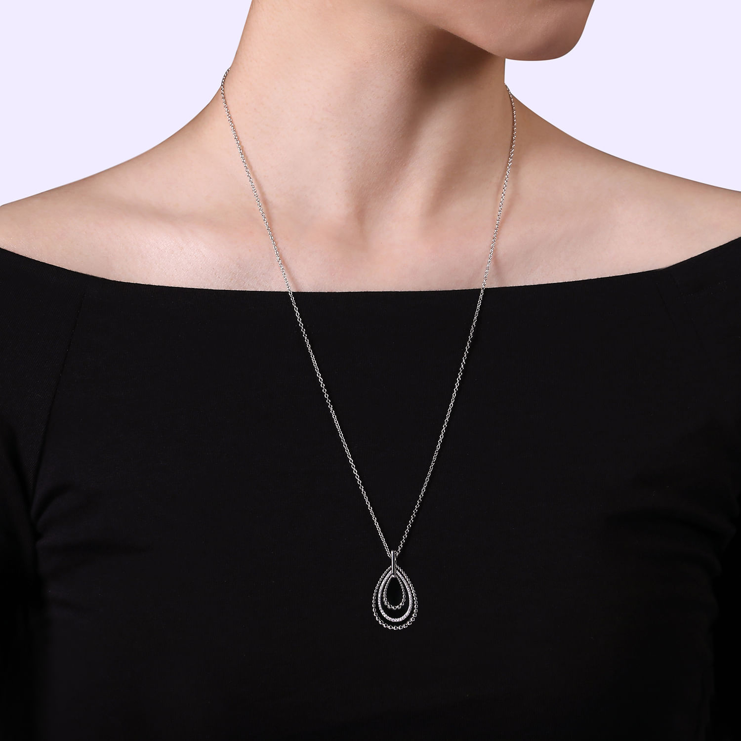 925 Sterling Silver Bujukan White Sapphire Triple Teardrop Circle Pendant Necklace