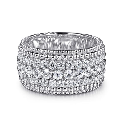 925 Sterling Silver Bujukan White Sapphire Wide Band Ring