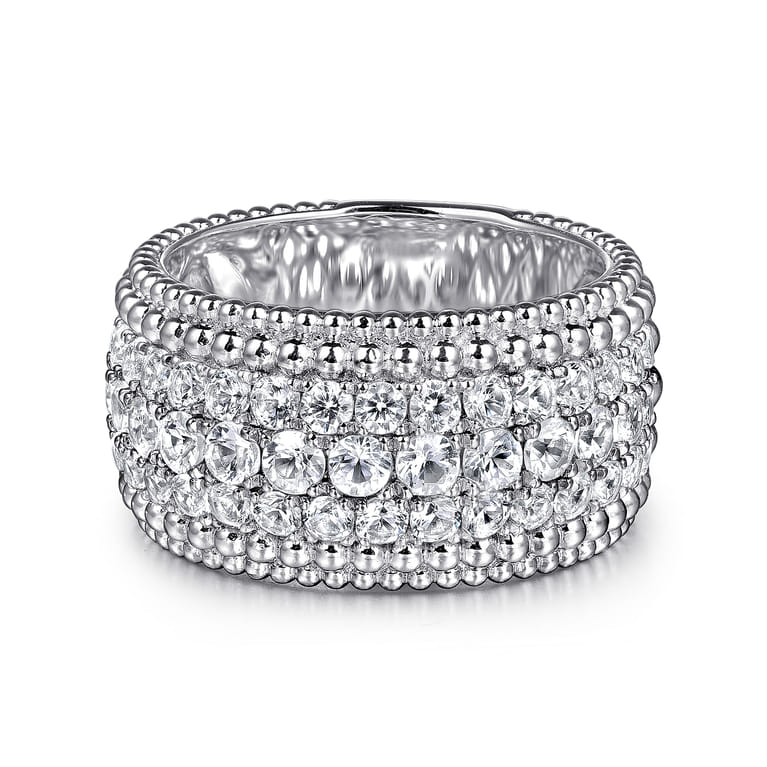925 Sterling Silver Bujukan White Sapphire Wide Band Ring - Shot 1