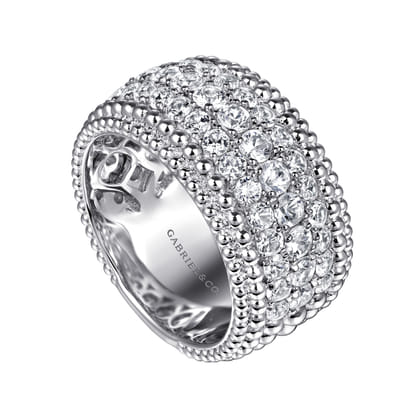 925 Sterling Silver Bujukan White Sapphire Wide Band Ring