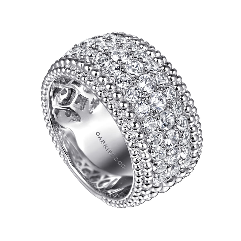 925 Sterling Silver Bujukan White Sapphire Wide Band Ring - Shot 3