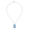 925 Sterling Silver Bujukan White Sapphire and Blue Sapphire Dog Tag Pendant Necklace with Blue and Dust Blue and White Enamel