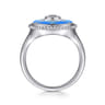 925 Sterling Silver Bujukan White Sapphire and Blue Sapphire Signet Ring with Blue and Dust Blue and White Enamel
