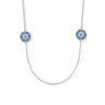 925 Sterling Silver Bujukan White Sapphire and Blue Sapphire Station Necklace with Blue and Dust Blue and White Enamel