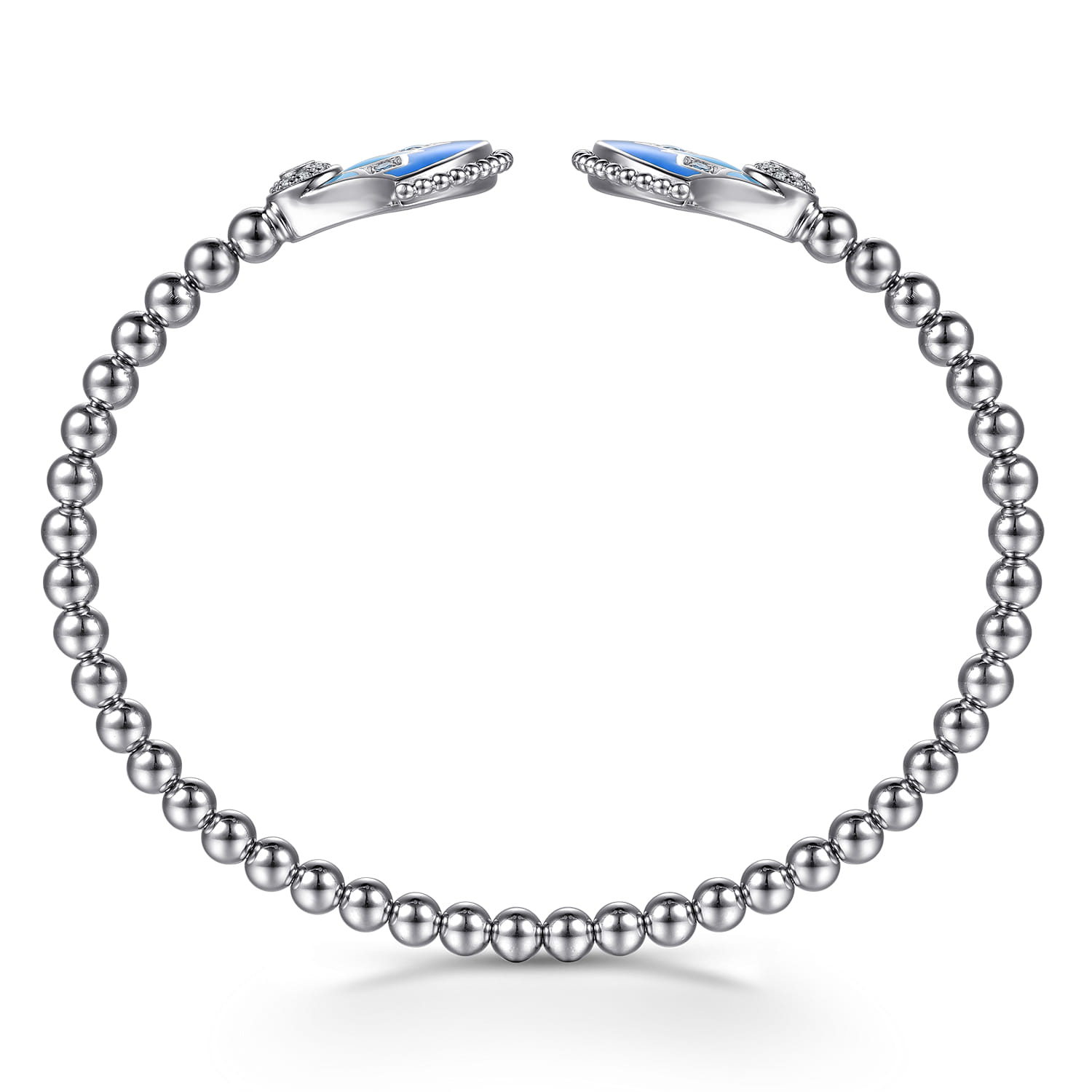 925 Sterling Silver Bujukan White Sapphire and Blue Topaz Bangle Bracelet with Blue and Dust Blue Enamel - Shot 3