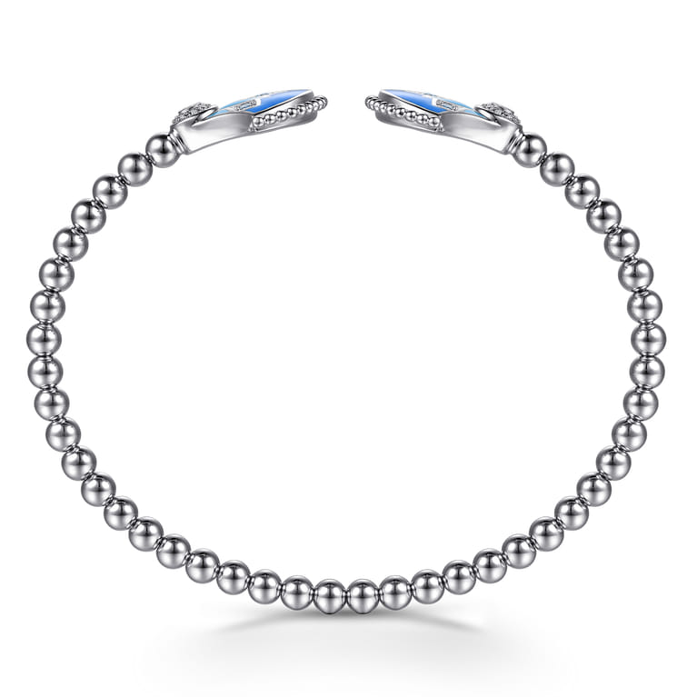 925 Sterling Silver Bujukan White Sapphire and Blue Topaz Bangle Bracelet with Blue and Dust Blue Enamel - Shot 3