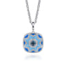 925 Sterling Silver Bujukan White Sapphire and Blue Topaz Necklace with Blue and Dust Blue Enamel