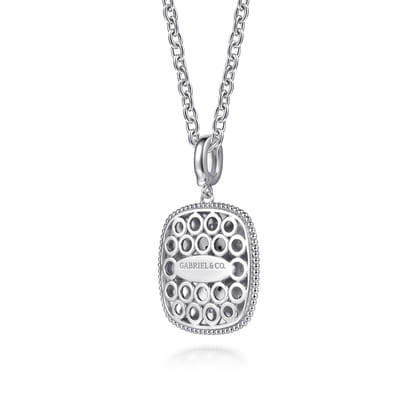 925 Sterling Silver Bujukan White Sapphire and Blue Topaz Necklace with Blue and Dust Blue Enamel