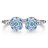 925 Sterling Silver Bujukan White Sapphire and Blue Topaz Open Bangle with Blue and Dust Blue Enamel