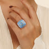 925 Sterling Silver Bujukan White Sapphire and Blue Topaz Signet Ring with Blue and Dust Blue Enamel