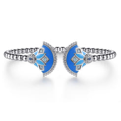 925 Sterling Silver Bujukan White Sapphire and Blue Topaz and Sapphire Bangle Bracelet with Blue and Dust Blue Enamel