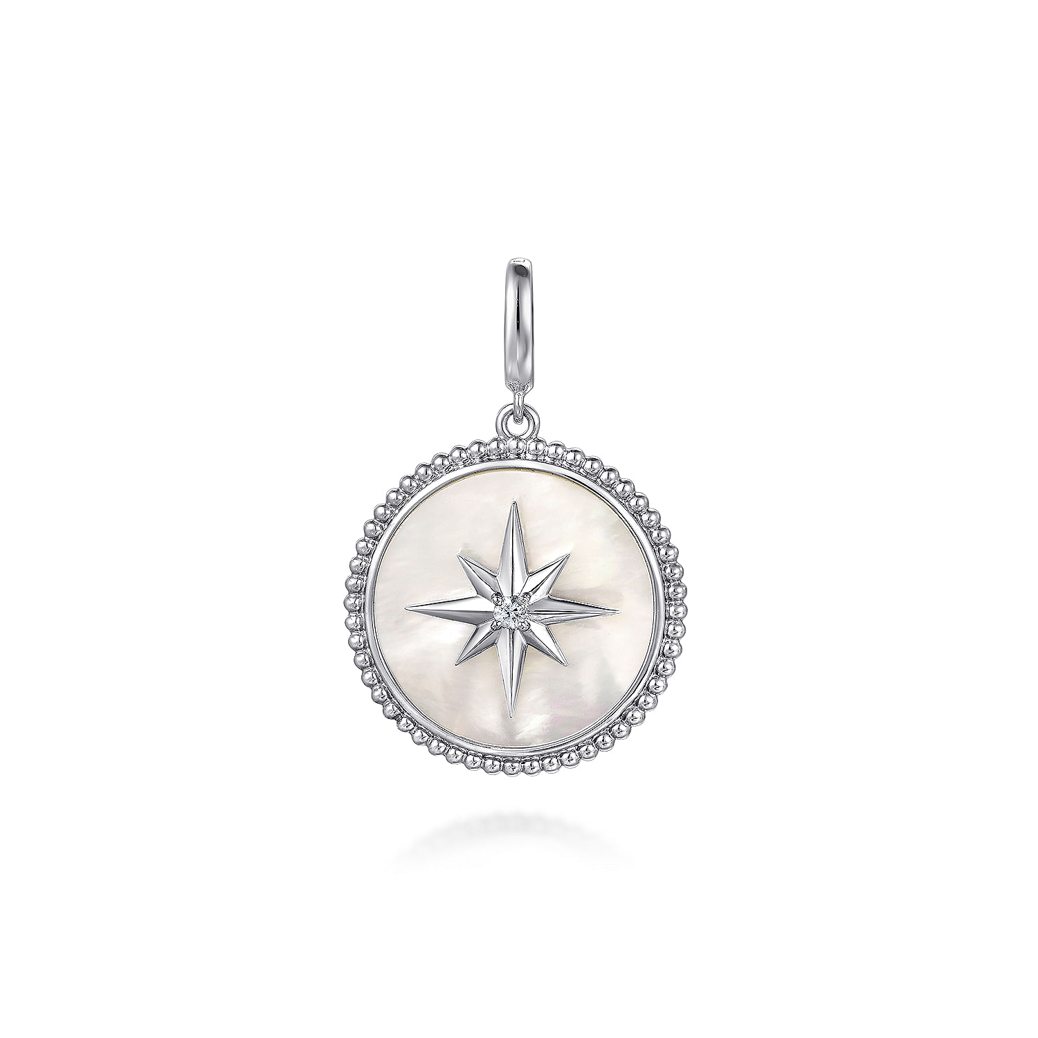 925 Sterling Silver Bujukan White Sapphire and Mother Of Pearl Round Starburst Medallion Pendant With Detachable Bail