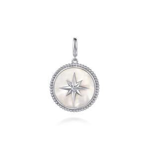 925 Sterling Silver Bujukan White Sapphire and Mother Of Pearl Round Starburst Medallion Pendant With Detachable Bail