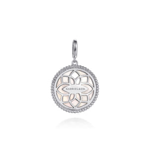 925 Sterling Silver Bujukan White Sapphire and Mother Of Pearl Round Starburst Medallion Pendant With Detachable Bail