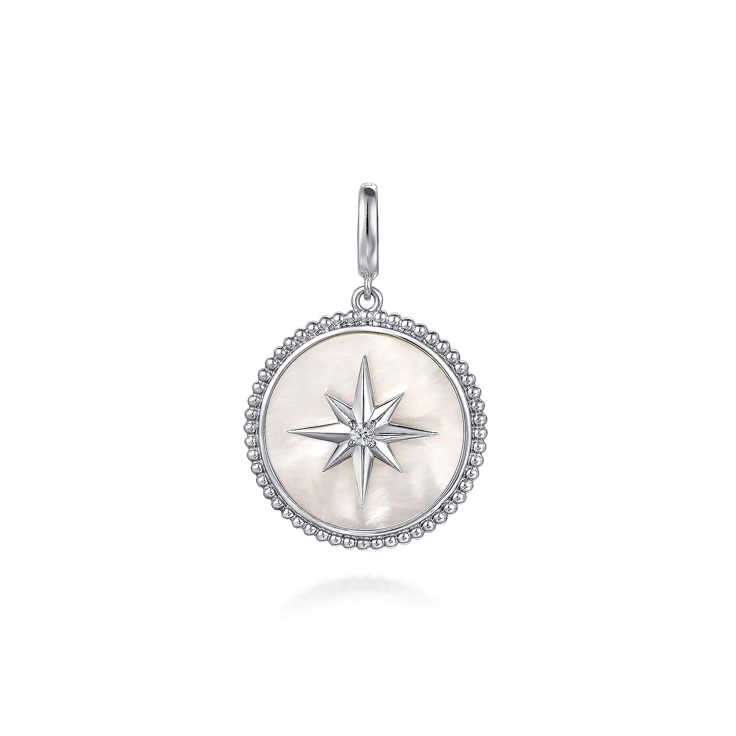 925 Sterling Silver Bujukan White Sapphire and Mother Of Pearl Round Starburst Medallion Pendant