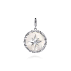 925 Sterling Silver Bujukan White Sapphire and Mother Of Pearl Round Starburst Medallion Pendant
