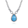 925 Sterling Silver Bujukan White Sapphire and Rock Crystal  Turquoise Doublet Teardrop Pendant Necklace