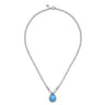 925 Sterling Silver Bujukan White Sapphire and Rock Crystal  Turquoise Doublet Teardrop Pendant Necklace