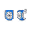 925 Sterling Silver Bujukan White Sapphire and Sapphire J Joop Earrings with Blue and Dust Blue and White Enamel