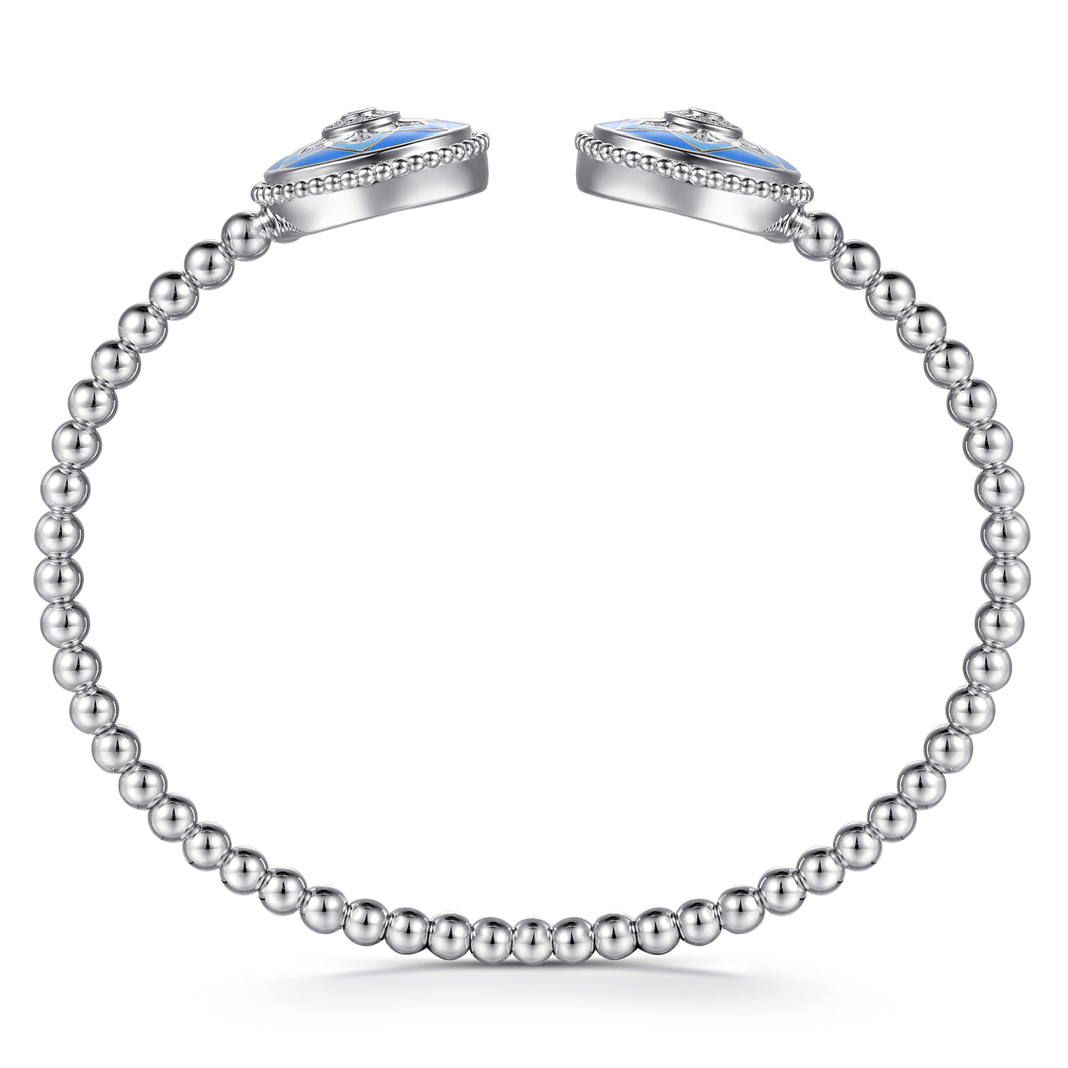 925 Sterling Silver Bujukan White Sapphire and Sapphire Open Bangle Bracelet with Blue and Dust Blue and White Enamel - Shot 3